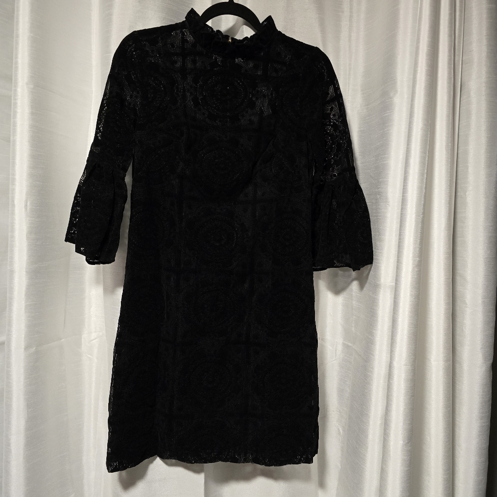 Size 6- 8 Calvin Klein Burnout Velvet Lace Bell-Sleeve Dress. See Measurements - Picture 11 of 12